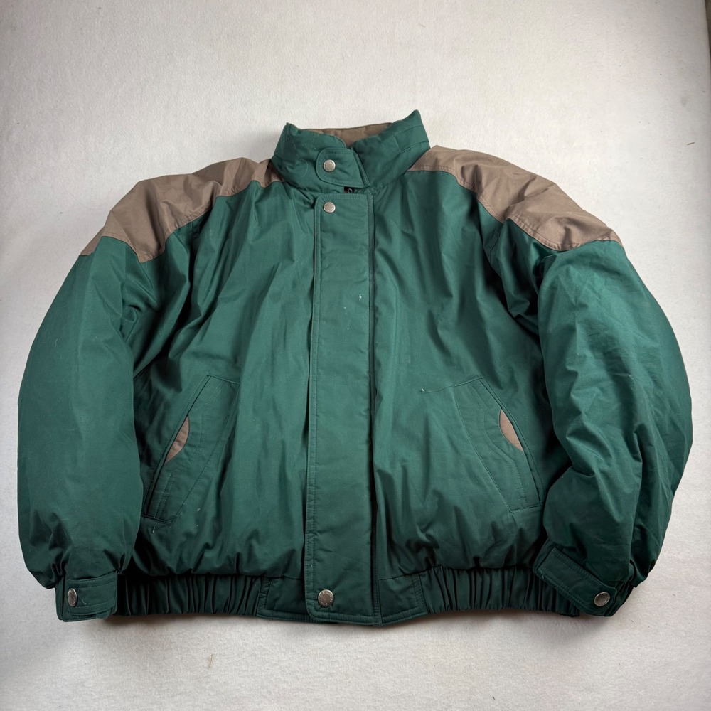 Vintage Members Only Club House Traditions Down Puffer Jacket‎ Green Tan Mens XL